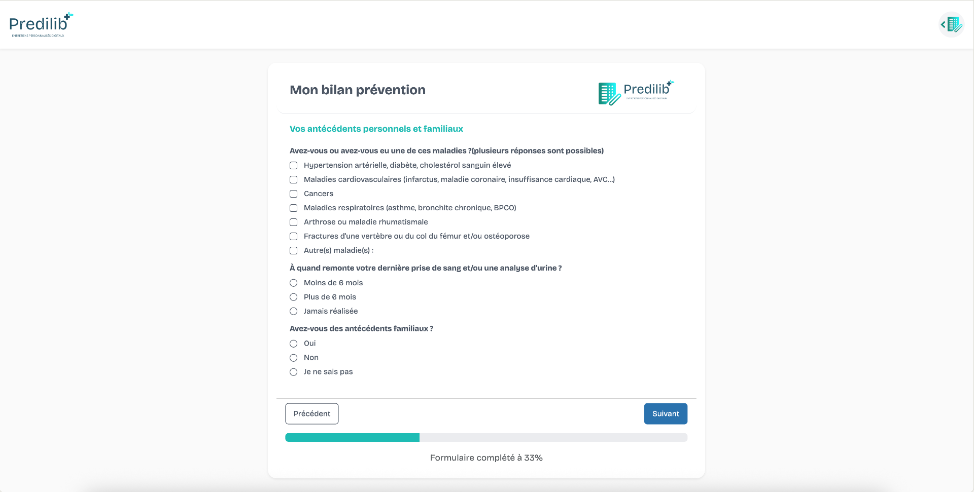 Capture d'écran - Auto-questionnaire patient