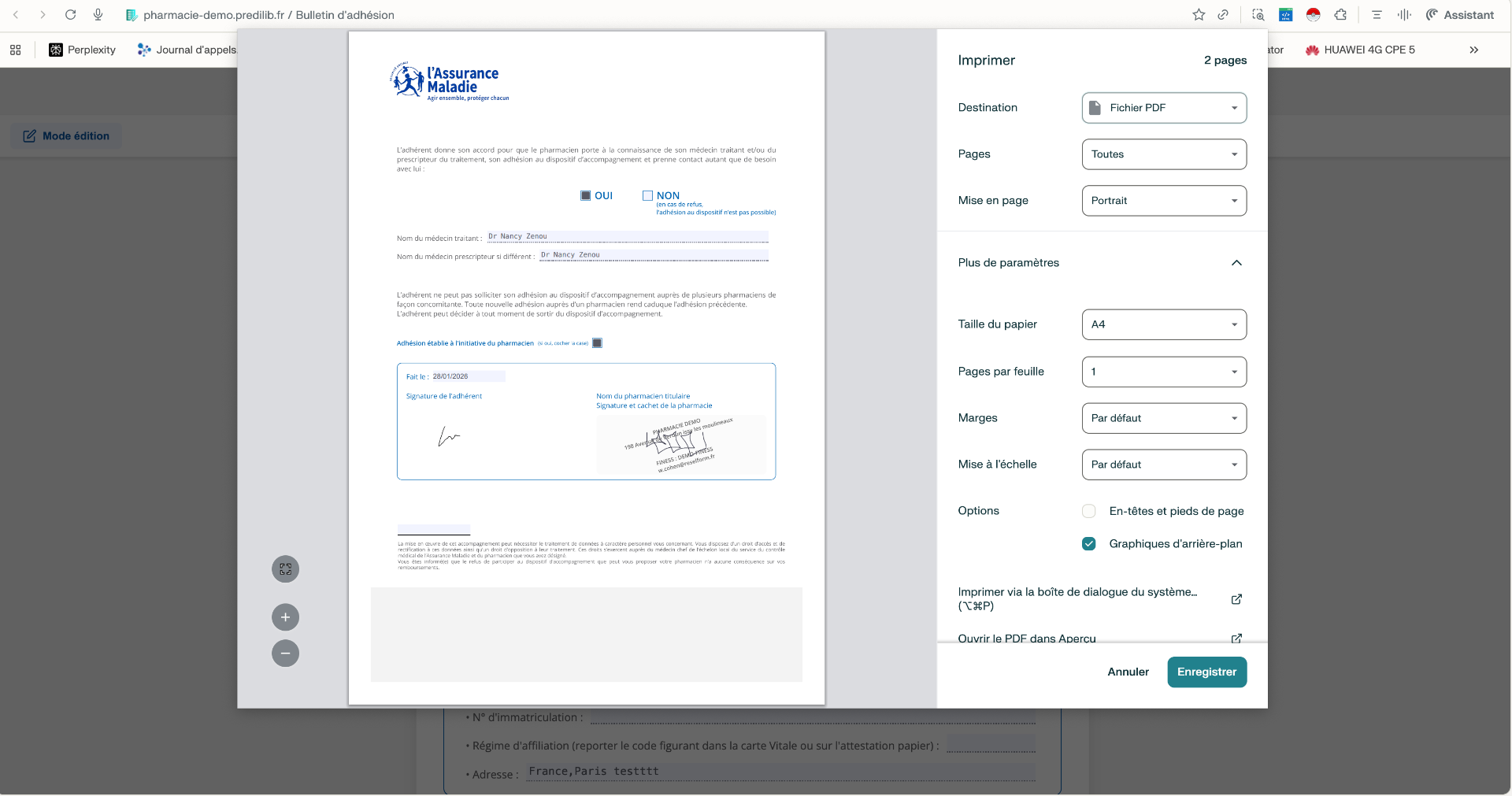 Capture d'écran - Pré-remplissage des documents DMP